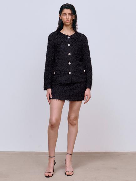 Ida Sjöstedt Rosie Boxy Fit Collarless Jacket, Black, Black