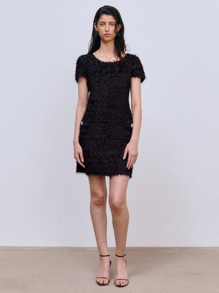 Ida Sjöstedt Annie Short Sleeve Boucle Mini Dress, Black, Black