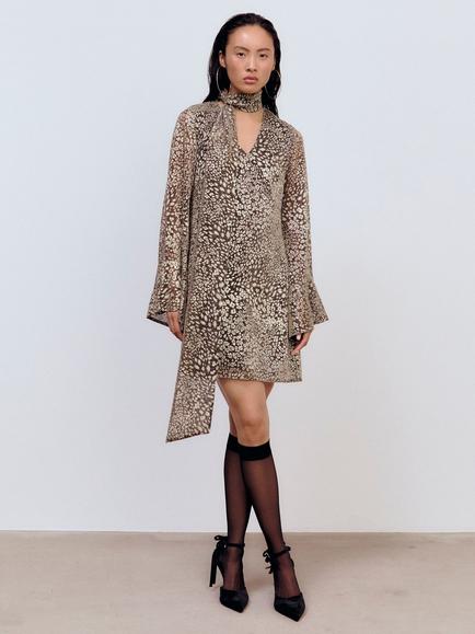 Ida Sjöstedt Marianne Leopard Shimmer Dress, Gold, Gold