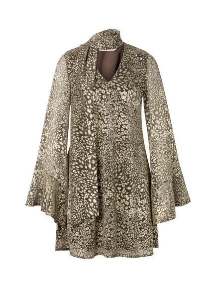 Ida Sjöstedt Marianne Leopard Shimmer Dress, Gold - view 2, Gold