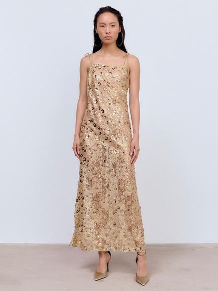 Ida Sjöstedt Vera Sequin Sleeveless Maxi Dress, Gold, Gold