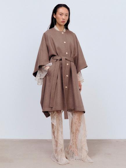 Ida Sjöstedt Hannah Wool Rich Cape Sleeve Belted Coat, Light Brown, Light Brown