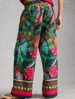 White Stuff Ally Wide Leg Floral Print Cotton Blend Trousers, Green - view 2, Green