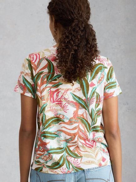 White Stuff Abbie Leaf Print T-Shirt - view 2, White/Multi