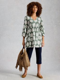 White Stuff Lara V-Neck Tunic, Green Mid, Green Mid