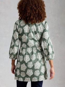 White Stuff Lara V-Neck Tunic, Green Mid - view 2, Green Mid