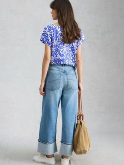 White Stuff Nelly Notch Neck T-Shirt, Blue/Multi - view 2, Blue/Multi