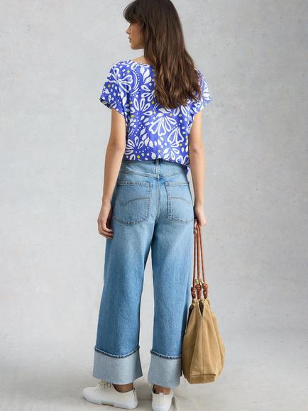 White Stuff Nelly Notch Neck T-Shirt, Blue/Multi - view 2, Blue/Multi