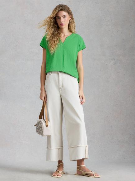 White Stuff Nelly Notch Neck T-Shirt, Light Green, Light Green