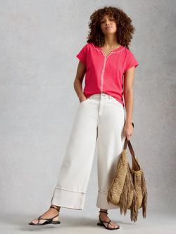 White Stuff Nelly Notch Neck T-Shirt, Pink Bright, Pink Bright