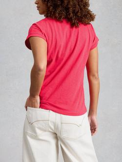 White Stuff Nelly Notch Neck T-Shirt, Pink Bright - view 2, Pink Bright