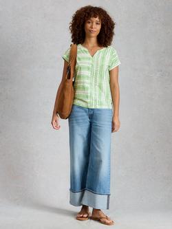 White Stuff Nelly Notch Stripe T-Shirt, Green/Multi, Green/Multi
