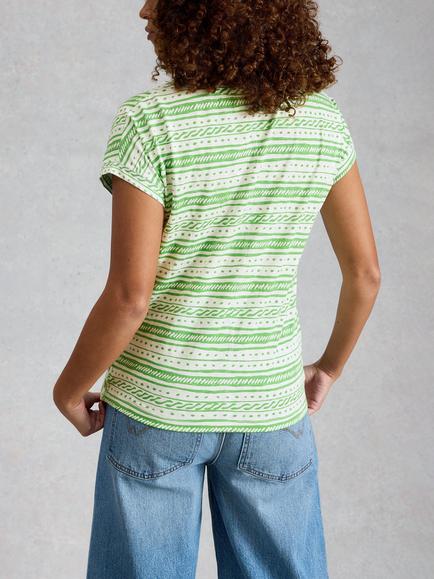 White Stuff Nelly Notch Stripe T-Shirt, Green/Multi - view 2, Green/Multi