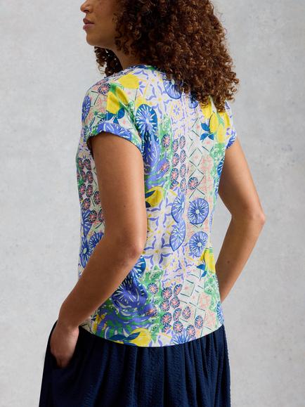 White Stuff Nelly Notch Neck T-Shirt, Ivory/Multi - view 2, Ivory/Multi