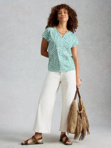 White Stuff Nelly Notch T-Shirt, Green Teal, Green Teal