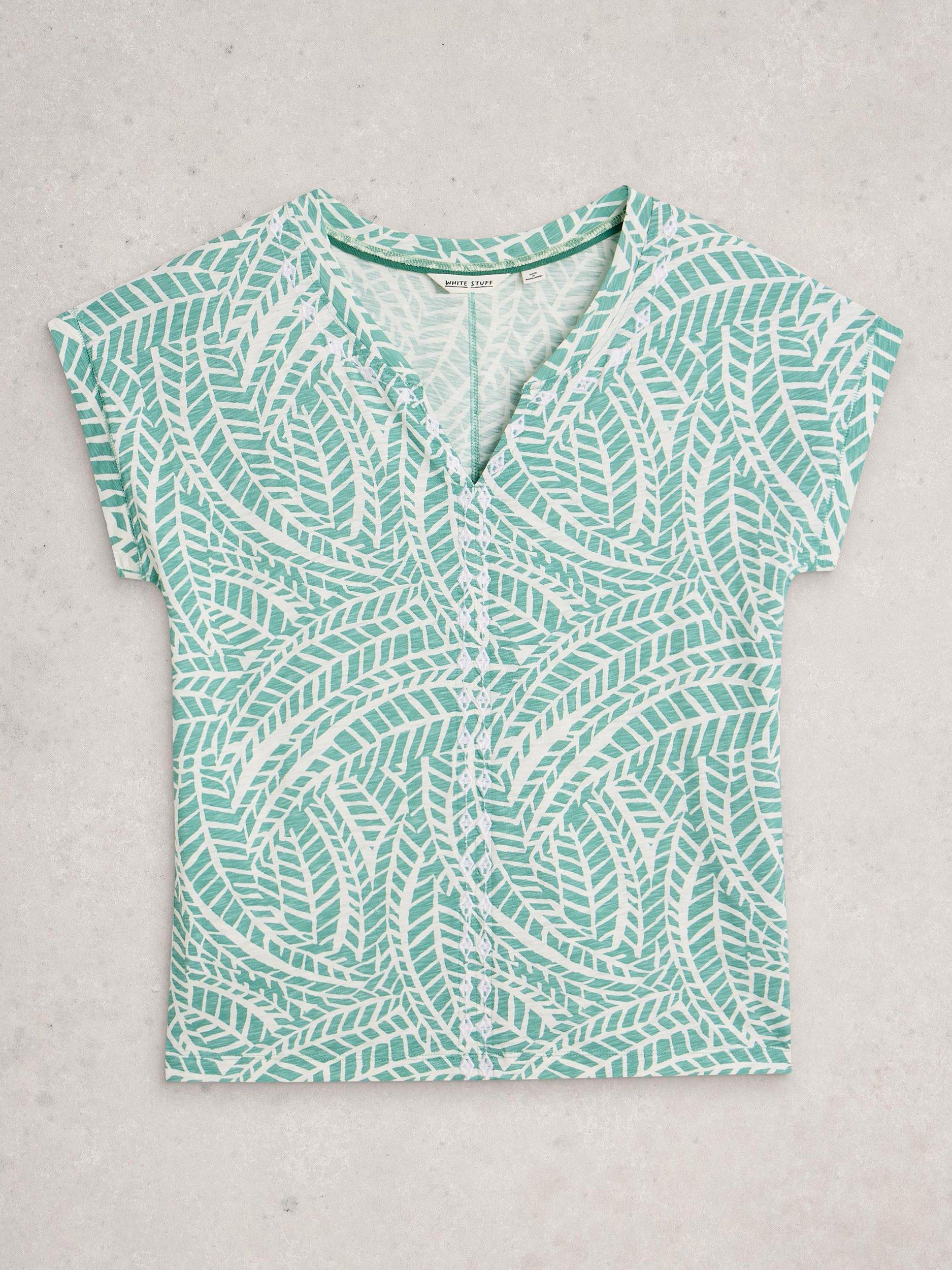 White Stuff Nelly Notch T-Shirt, Green Teal, 14