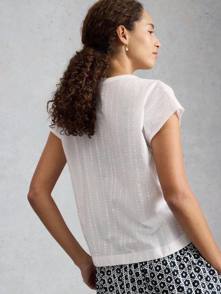 White Stuff Nola Notch Broderie T-Shirt, White - view 2, White