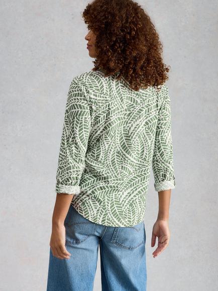 White Stuff Annie Abstract Print Jersey Cotton Shirt, Green - view 2, Green