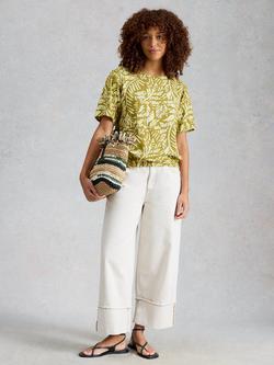 White Stuff Bree Leaf Print Top containing LENZING™ ECOVERO™ Viscose, Green/Multi