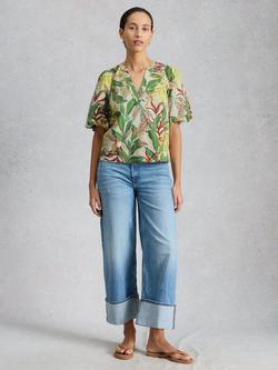 White Stuff Bex Leaf Print Top, White/Green, White/Green
