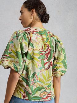 White Stuff Bex Leaf Print Top, White/Green - view 2, White/Green