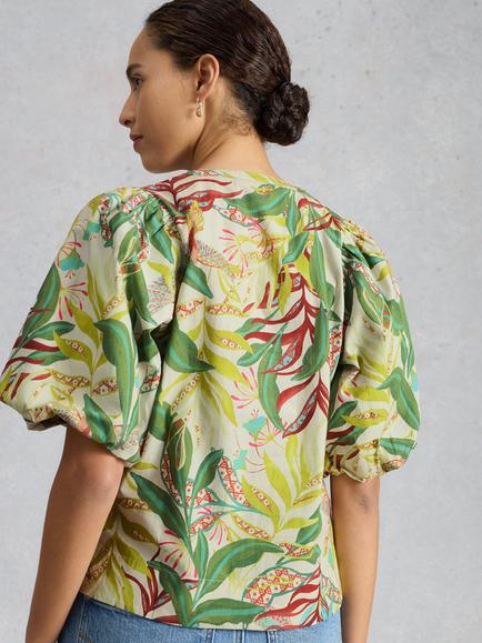 White Stuff Bex Leaf Print Top, White/Green - view 2, White/Green