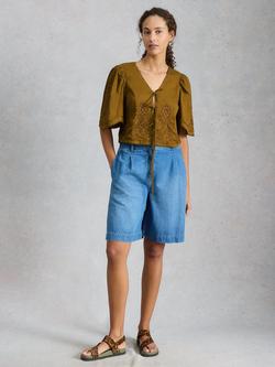 White Stuff Erin Tie Front Top, Green Khaki, Green Khaki