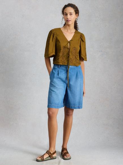 White Stuff Erin Tie Front Top, Green Khaki, Green Khaki