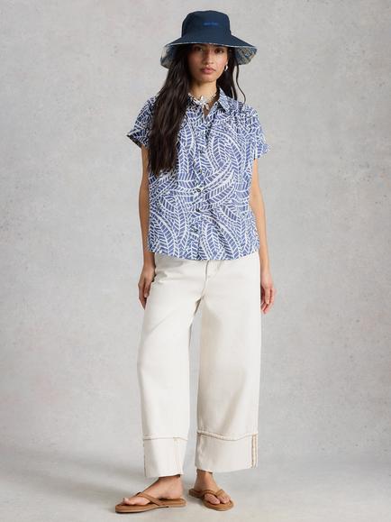 White Stuff Orla Button Through Shirt, Blue Mid, Blue Mid