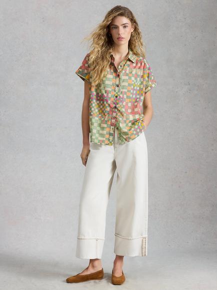 White Stuff Orla Button Through Shirt, Green/Multi, Green/Multi