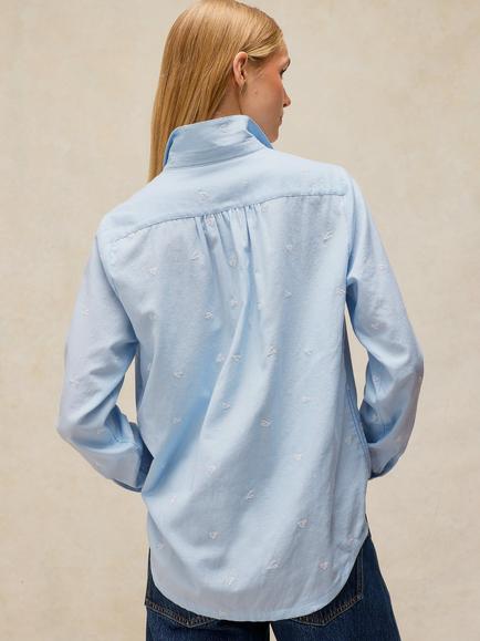 White Stuff Sophie Heart Embroidered Cotton Shirt, Blue Light - view 2, Blue Light