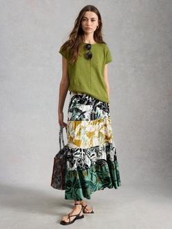 White Stuff Clementine Tiered Floral Print Skirt, White/Multi, White/Multi