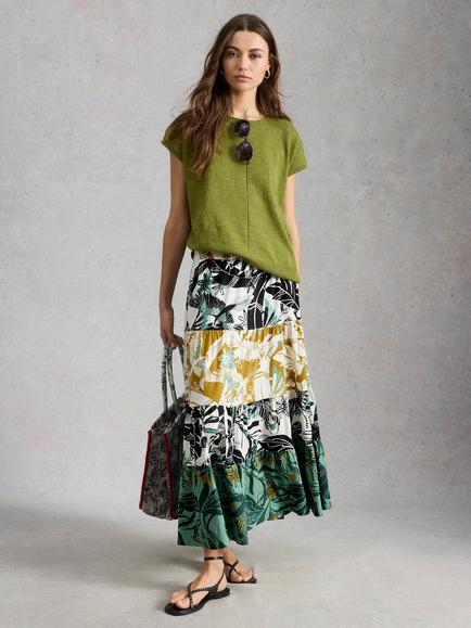 White Stuff Clementine Tiered Floral Print Skirt, White/Multi, White/Multi
