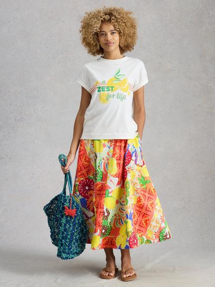 White Stuff Darcie Floral Fruit Print Skirt, Yellow/Multi, Yellow/Multi