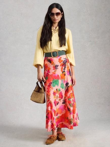 White Stuff Hope Bias Cut Maxi Skirt , Pink/Multi, Pink/Multi