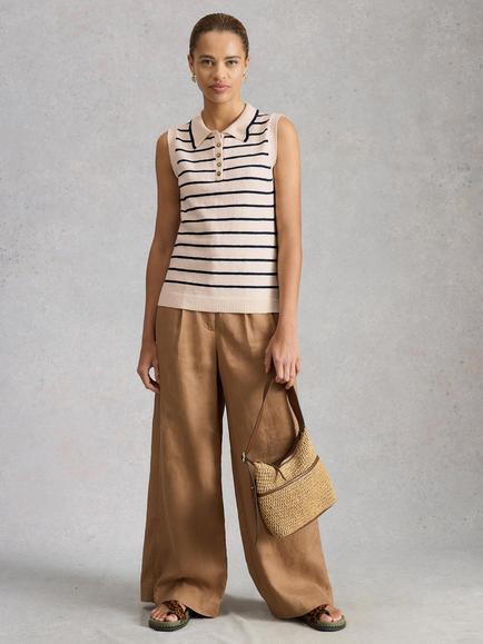 White Stuff Candice Striped Polo Vest, Ivory, Ivory