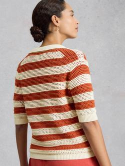 White Stuff Cooper Striped Knit Polo Shirt, Brown/Multi - view 2, Brown/Multi