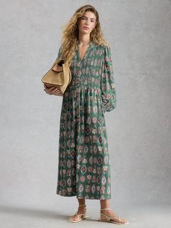 White Stuff Ada Shirred Jersey Dress, Green/Multi