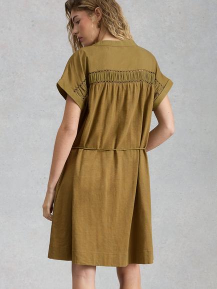 White Stuff Colette Tie Waist Dress, Khaki - view 2, Khaki