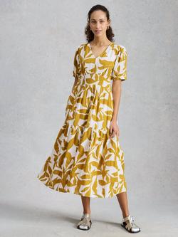 White Stuff Jolene Tiered Midi Dress, Dark Yellow/Multi, Dark Yellow/Multi