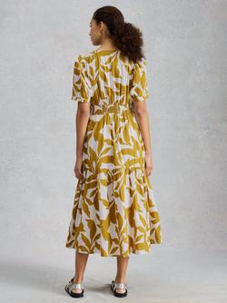 White Stuff Jolene Tiered Midi Dress, Dark Yellow/Multi - view 2, Dark Yellow/Multi