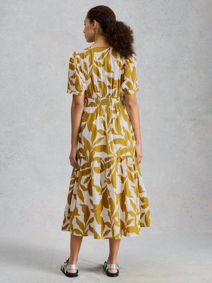 White Stuff Jolene Tiered Midi Dress, Dark Yellow/Multi - view 2, Dark Yellow/Multi