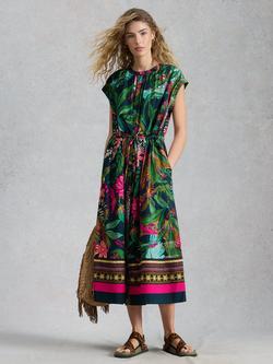 White Stuff Lauryn Tropical Print A-Line Dress, Green/Multi, Green/Multi