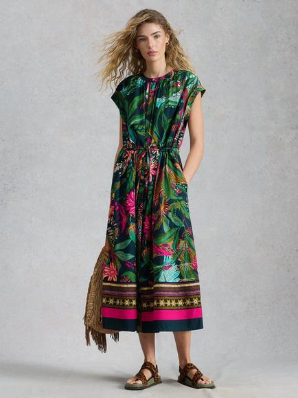 White Stuff Lauryn Tropical Print A-Line Dress, Green/Multi, Green/Multi