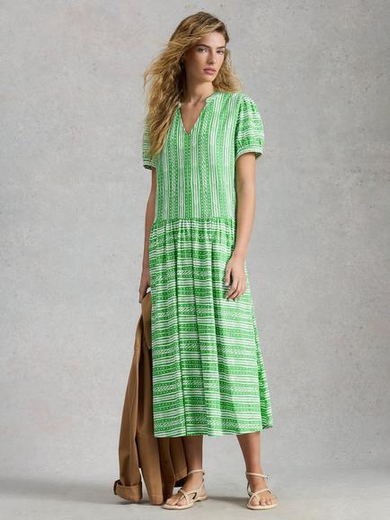 White Stuff Leah Jersey Dress containing TENCEL™ Modal, Green/Multi, Green/Multi
