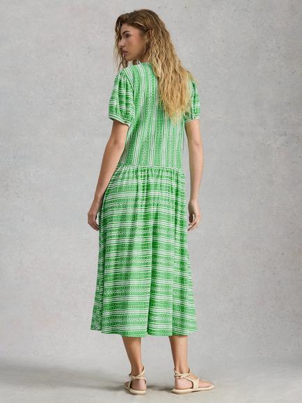 White Stuff Leah Jersey Dress containing TENCEL™ Modal, Green/Multi - view 2, Green/Multi