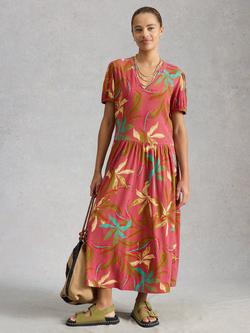 White Stuff Leah Floral Print Midi Dress, Red, Red
