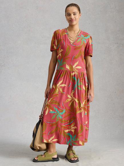 White Stuff Leah Floral Print Midi Dress, Red, Red