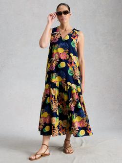 White Stuff Lily Sleeveless Midi Dress, Navy/Multi, Navy/Multi