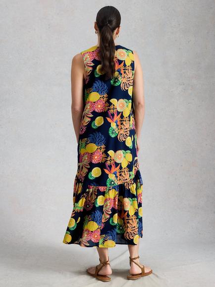 White Stuff Lily Sleeveless Midi Dress, Navy/Multi - view 2, Navy/Multi